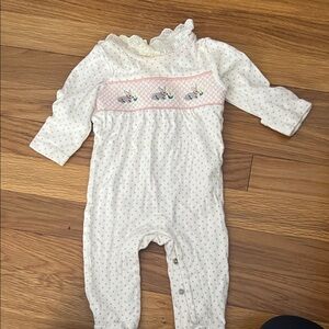 Bunny Polka Dot Lace Trim Baby One Piece